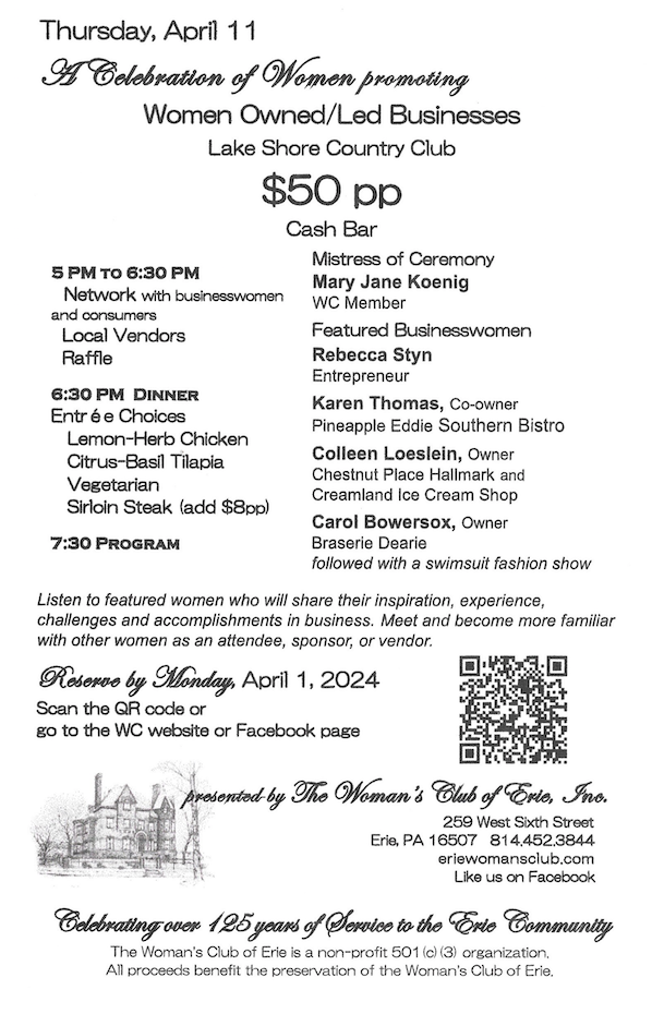 Woman's Club of Erie – Book a party at our clubhouse.